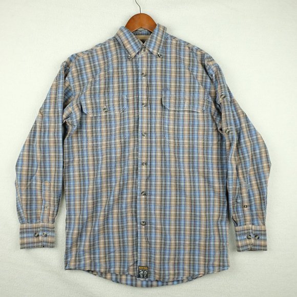 Pacific Trail Mens Button Up Shirt Small Blue Beige Check Striped Outdoor Retro - Picture 1 of 13